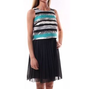 Kenzie black striped knife pleated Dress XS